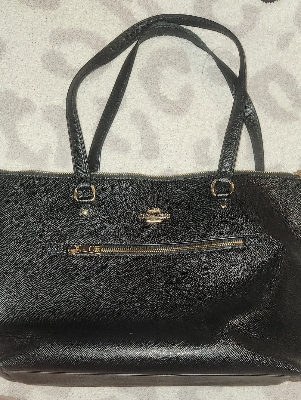 Coach Black Saffiano Leather Tote with Gold Accents